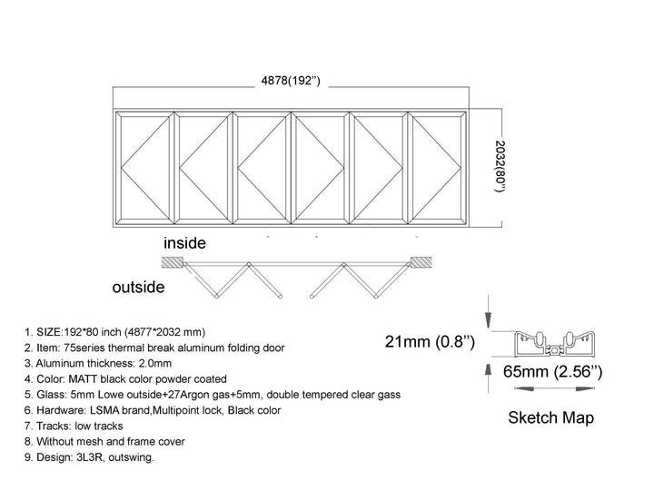 Aluminum Bifold Door 192"Wx80"H - OUT SWING FROM EXTERIOR VIEW image 1