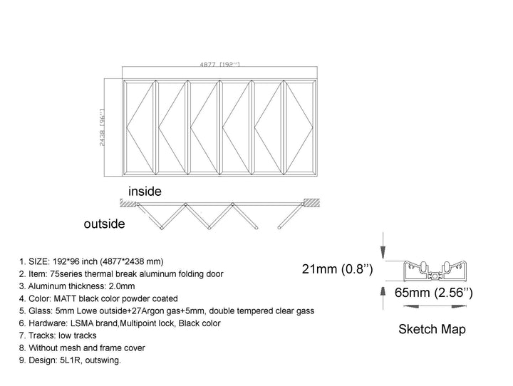 Aluminum Bifold Door 192"Wx96"H - OUT SWING FROM EXTERIOR VIEW image